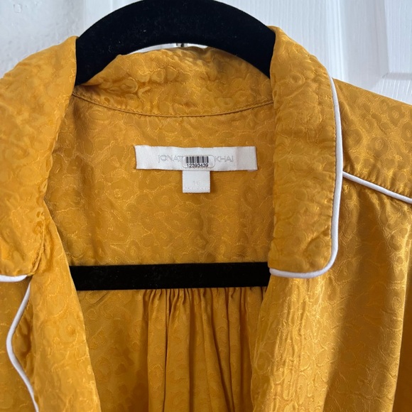 Jonathan Simkhai Yellow Leopard Print Button Satin Silk Shirt Women's Size 14 - Picture 6 of 7